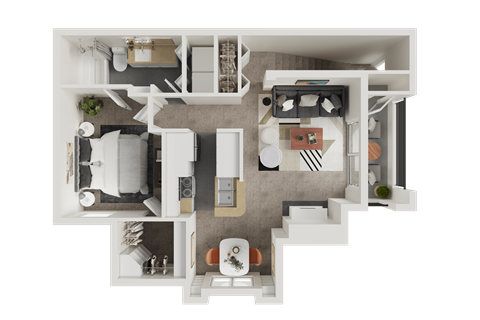Floor plan for 1 bed, 1 bath, 831 sqft